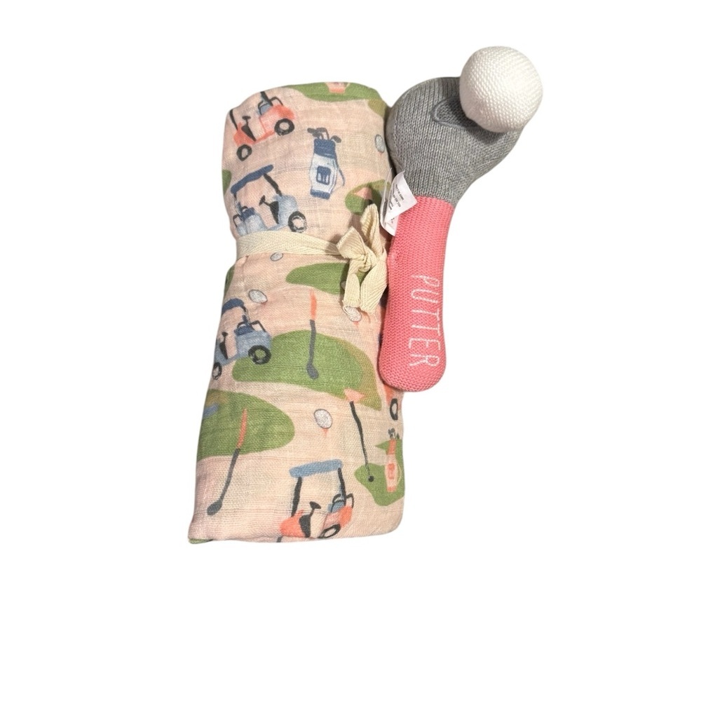 🍼✨MUD PIE Baby‎ Golfer Swaddle & Rattle Gift Set NWT✨🍼